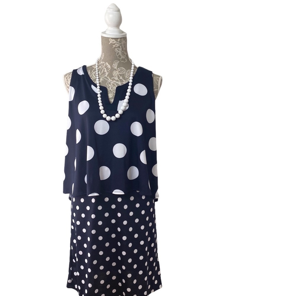 Polka Dot Dress By Shelby and Palmer Navy Blue and White Sz M